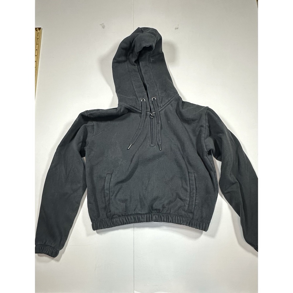 Tesla Cropped 1/4 Zip Hoodie Pullover Sweatshirt Size Womens XS Black